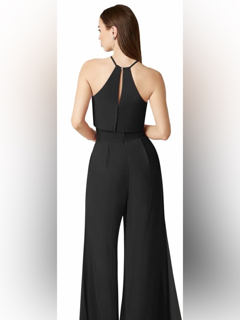 Azazie Black Halter Crop Top with Pleated Neckline - Picture 2 of 11